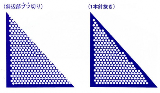 三角形パンチングメタル事例におけるのブツ切りと余白の比較イメ−ジ
