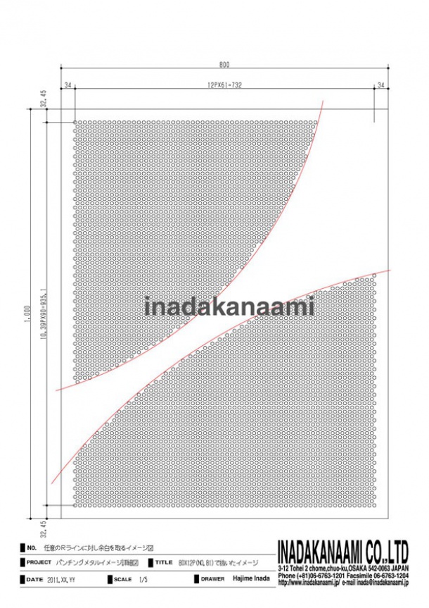 パンチングメタルCADイメ−ジ図　Ｒライン抜き　　作図：稲田肇